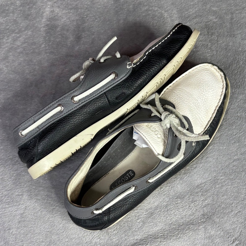 Lacoste Boat Shoes Mens 11 Black Grey White Arlez SRM LTH Leather Deck‎ Shoes